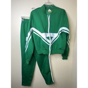 1980s Warm Up Track Suit Spirit Wear M Green White High School Cheerleader EUC